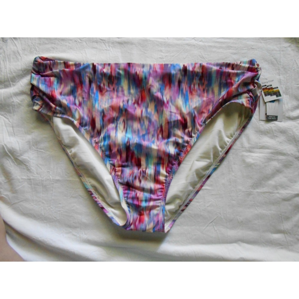 NEW Time And Tru Shirred High Waist Bikini Swim Bottoms Pink Plus sz 2X 20w-22w